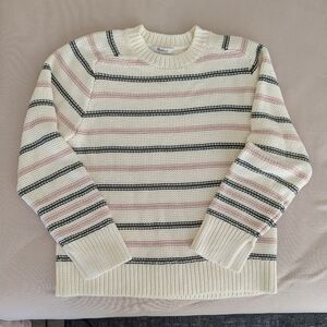 Madewell Women's Cream and Pink Striped Crewneck Sweater